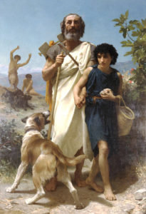 Painting of Odysseus, his son Telemachus, and his dog Argos